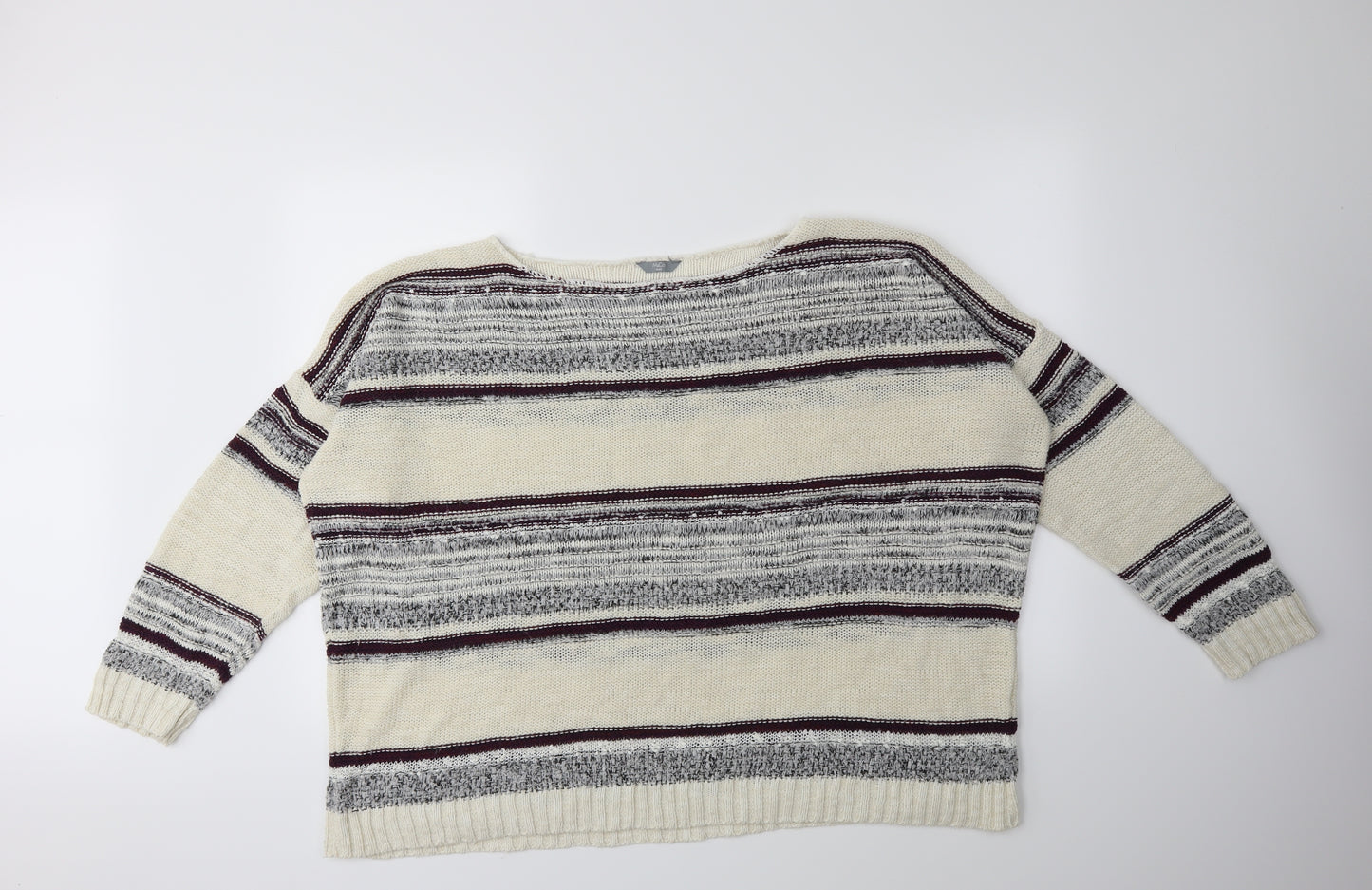 M&Co Womens White Striped Knit Pullover Jumper Size 26
