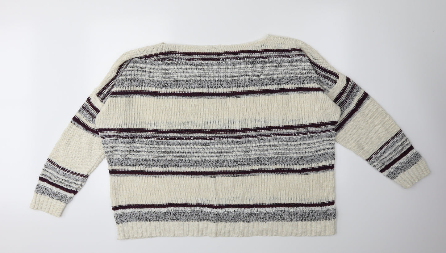 M&Co Womens White Striped Knit Pullover Jumper Size 26