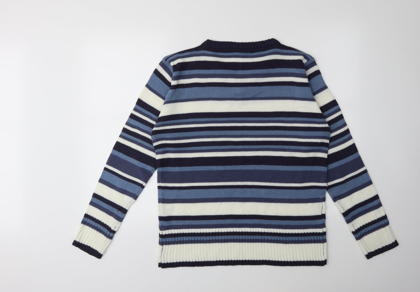 OKAY Mens Blue Striped Knit Pullover Jumper Size L