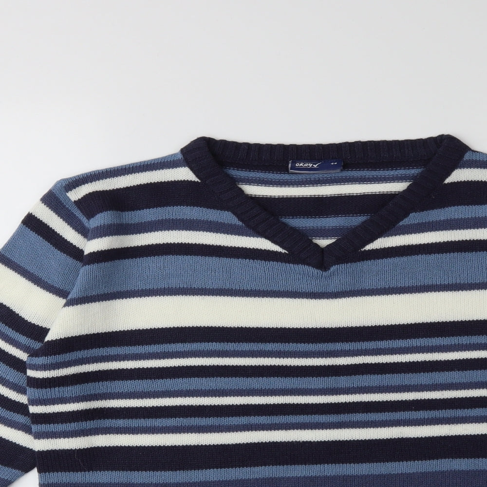 OKAY Mens Blue Striped Knit Pullover Jumper Size L