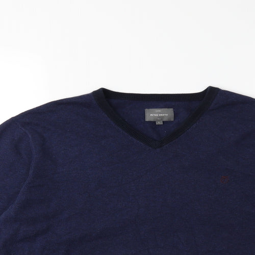 Peter Werth Mens Blue  Knit Pullover Jumper Size L