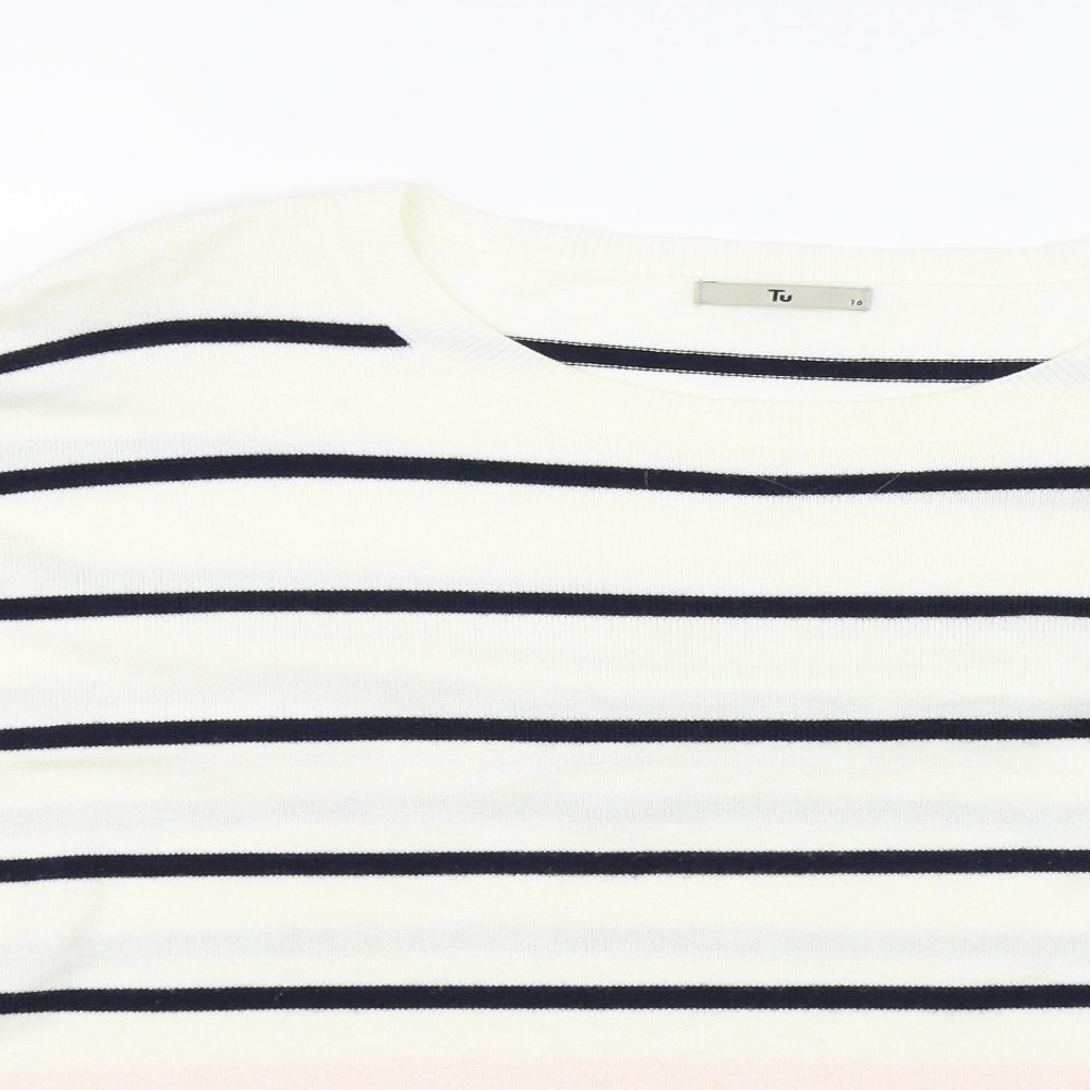 TU Womens Ivory Striped  Pullover Jumper Size 16