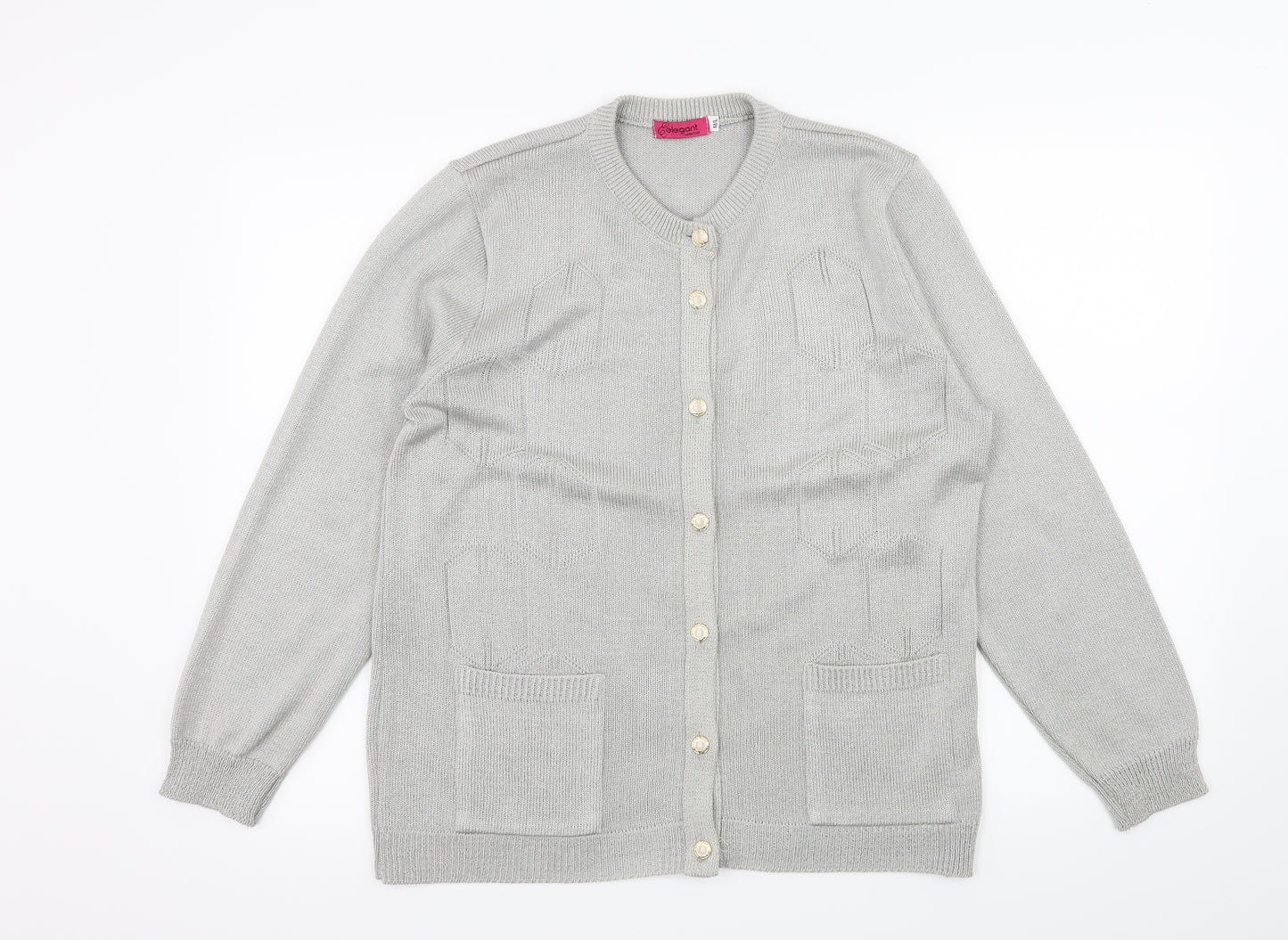 Elegant Collection Womens Grey  Knit Cardigan Jumper Size M