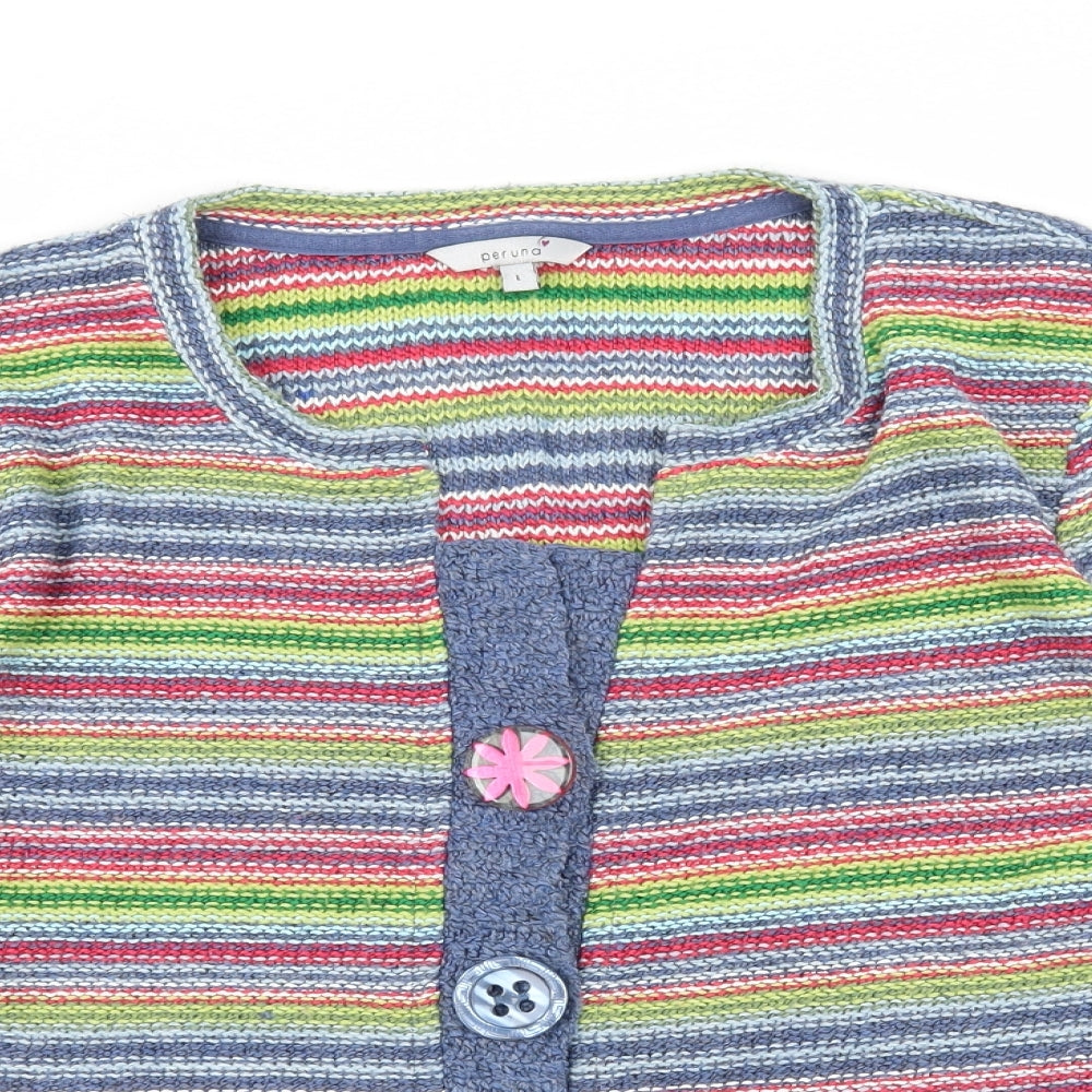 Per Una Womens Multicoloured Striped Knit Cardigan Jumper Size L