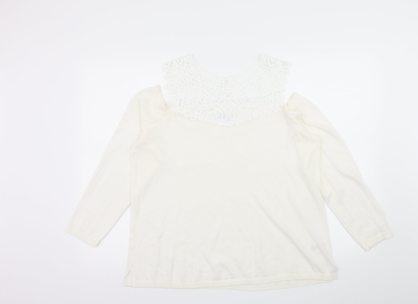 Soon Womens White  Knit Pullover Jumper Size 18  - Crochet detail