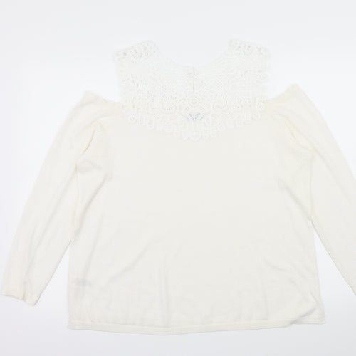 Soon Womens White  Knit Pullover Jumper Size 18  - Crochet detail