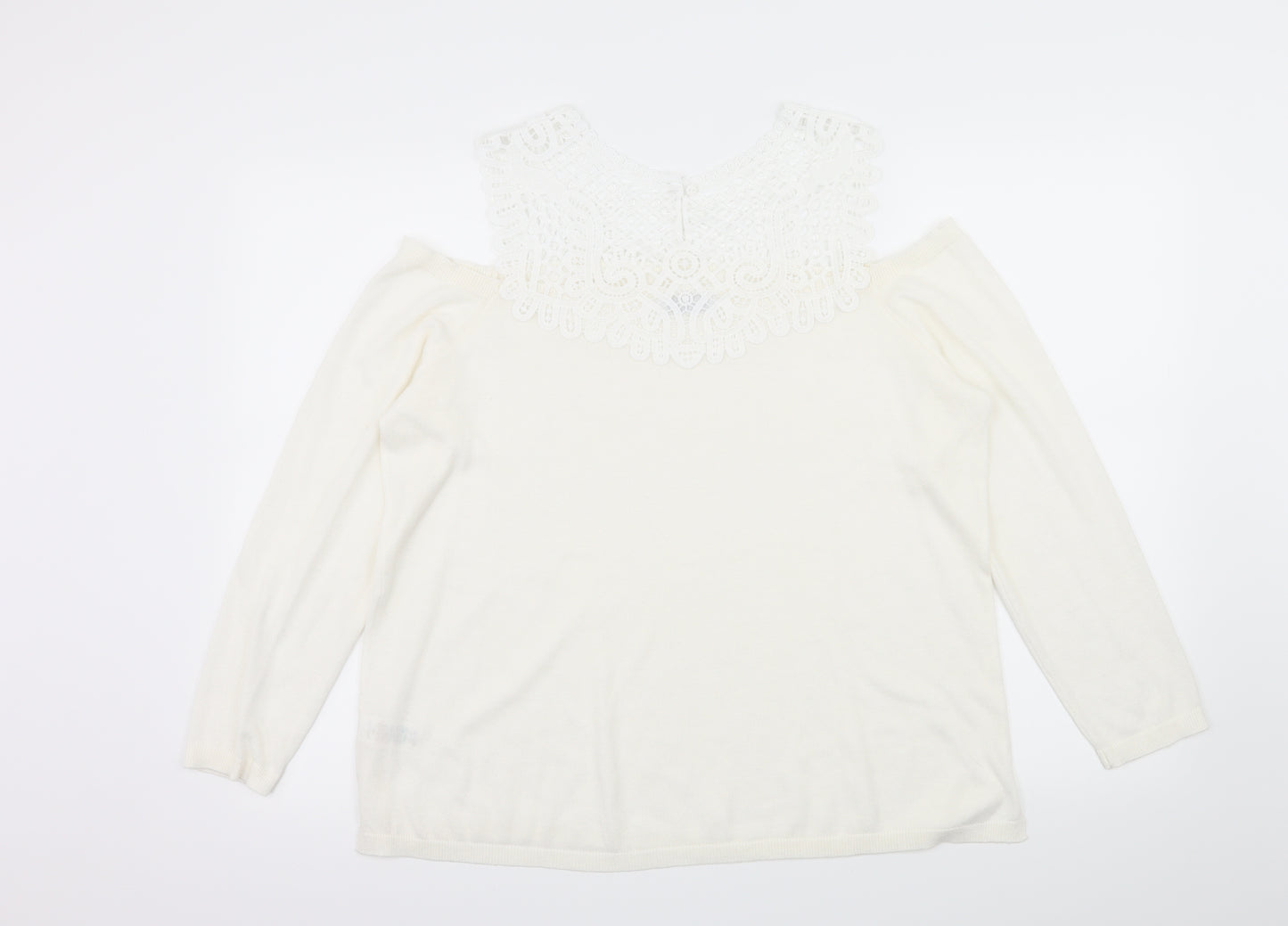 Soon Womens White  Knit Pullover Jumper Size 18  - Crochet detail