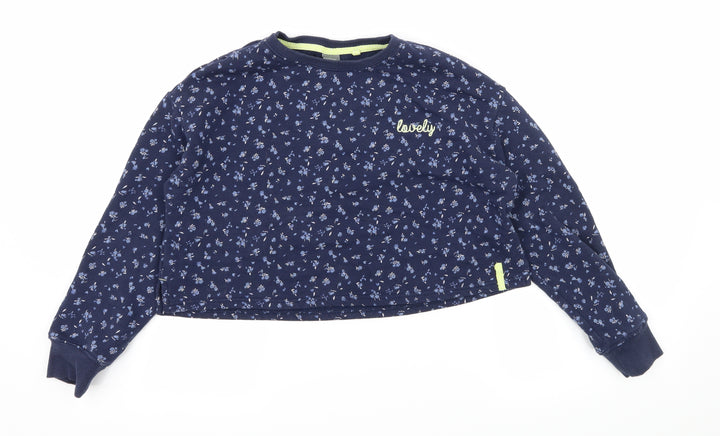 NEXT Girls Blue Floral Jersey Pullover Sweatshirt Size 12 Years  - Lovely