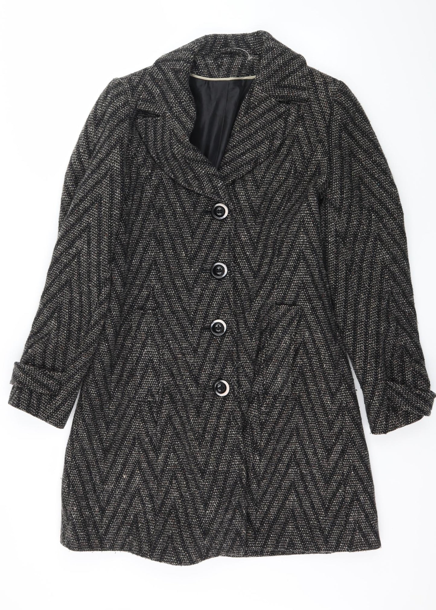 F&F Womens Green Striped  Overcoat Coat Size 12