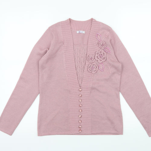 Damart Womens Pink  Knit Pullover Jumper Size 8  - Flower Detail
