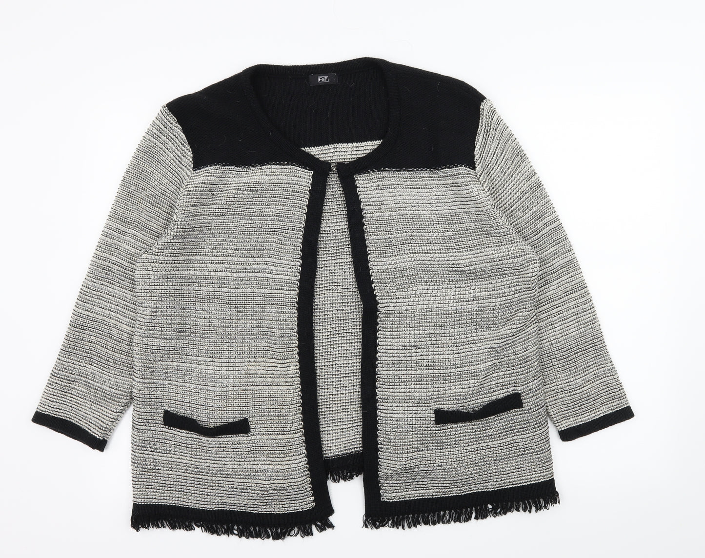 F&F Womens Black Striped Knit Cardigan Jumper Size 18