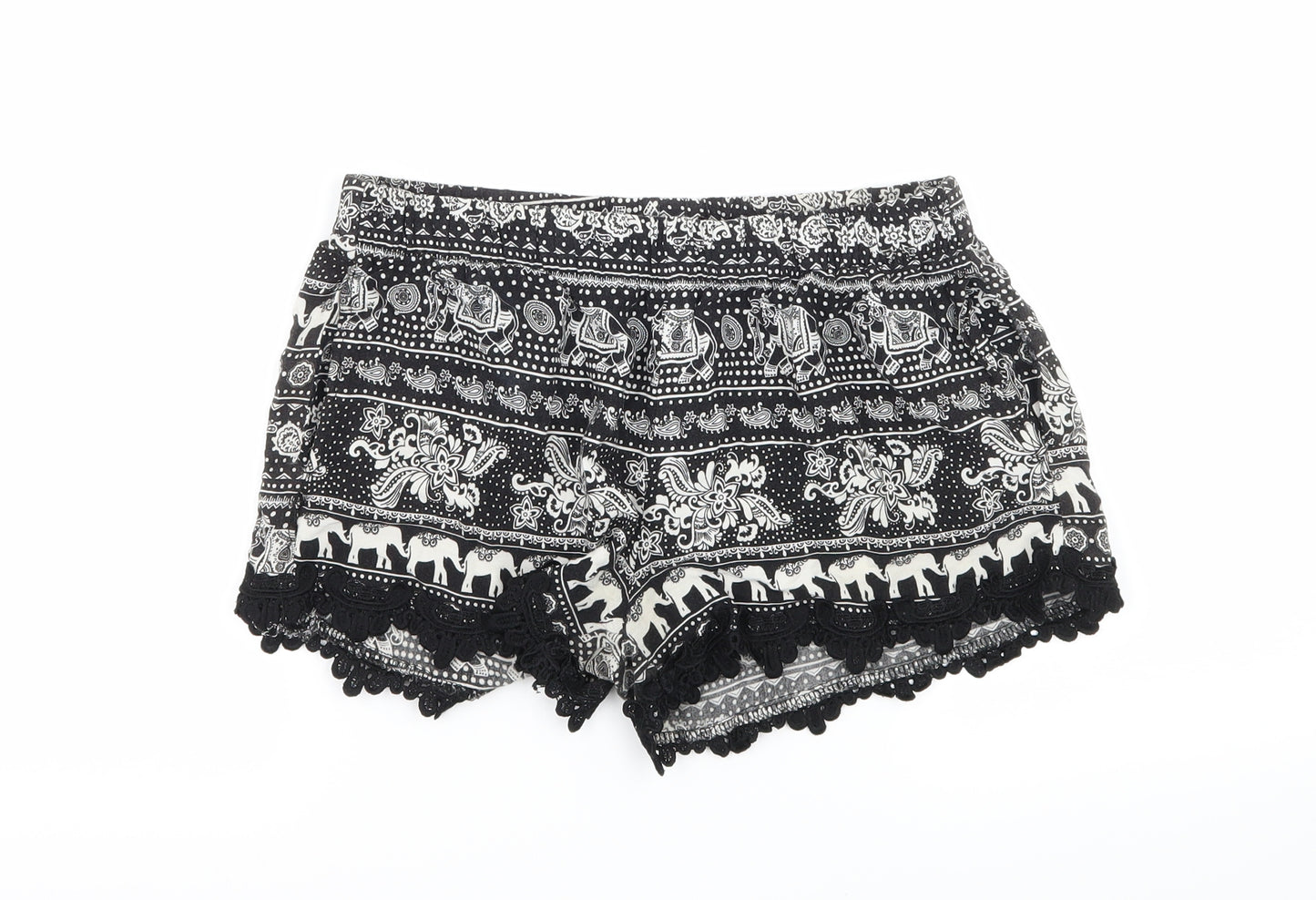 Harmony & Havoc Womens Black Geometric  Hot Pants Shorts Size M