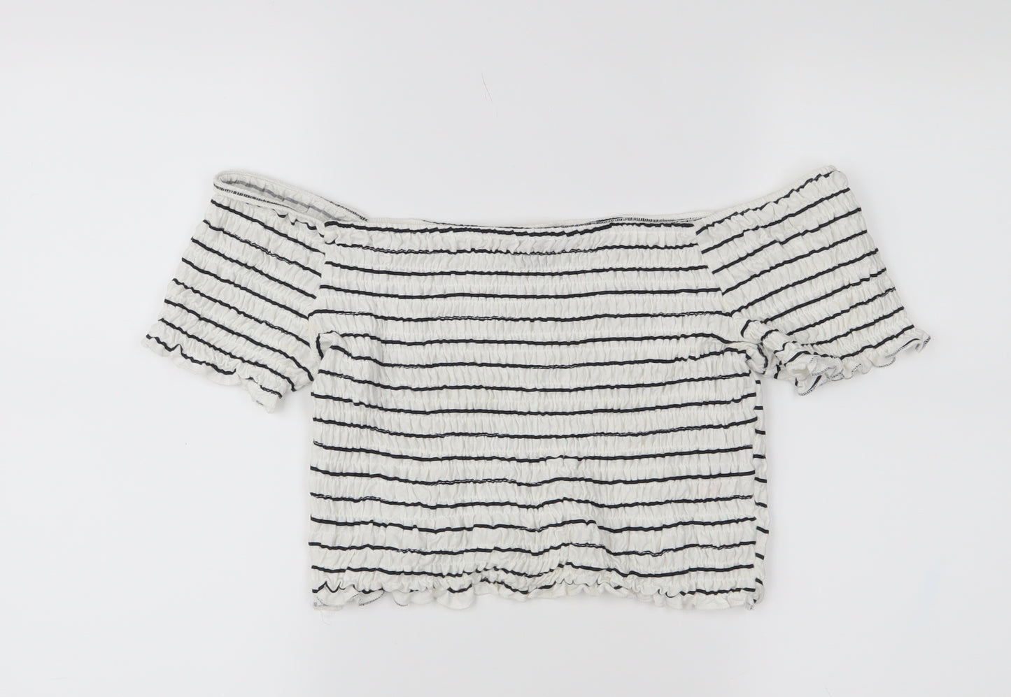 Topshop Womens White Striped  Cropped Blouse Size 14