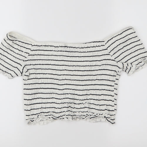 Topshop Womens White Striped  Cropped Blouse Size 14