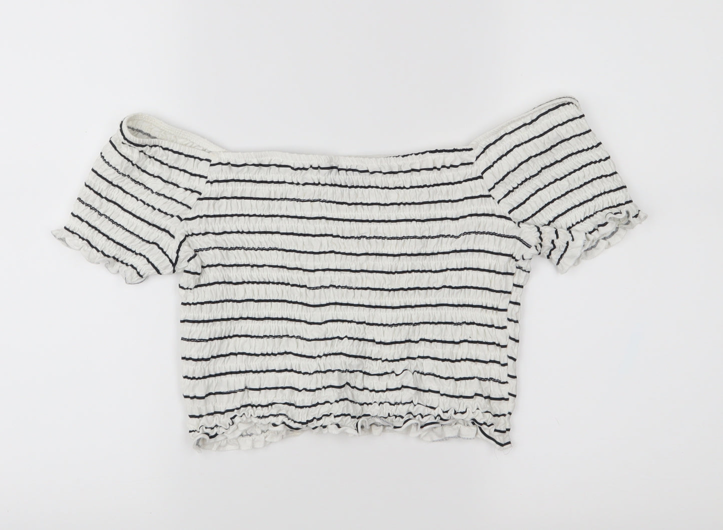 Topshop Womens White Striped  Cropped Blouse Size 14