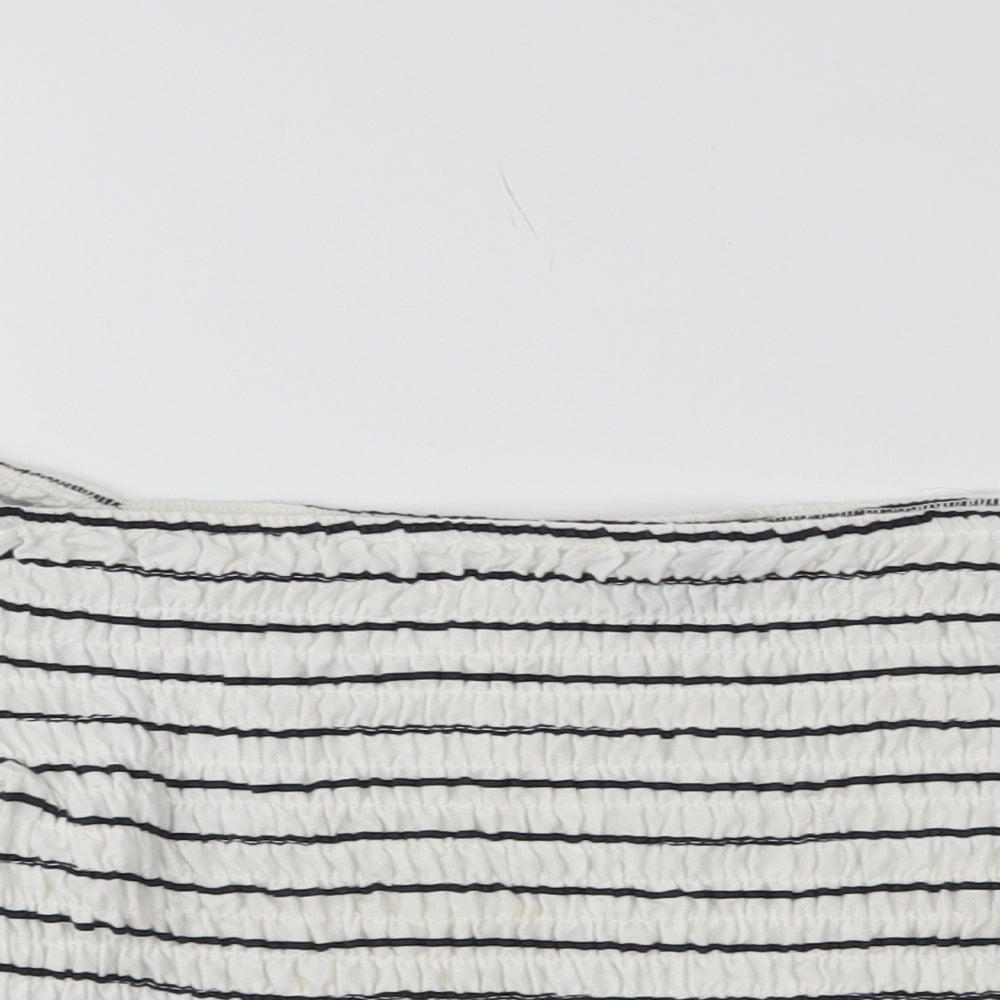 Topshop Womens White Striped  Cropped Blouse Size 14