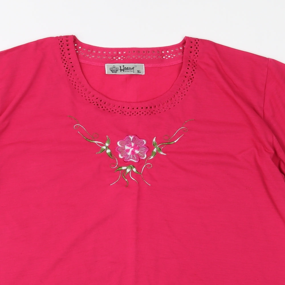 Hoang Womens Pink  Jersey Basic T-Shirt Size XL