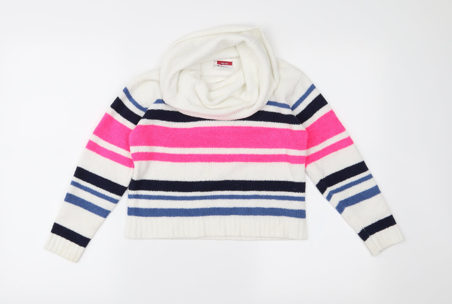 Yigga Girls White Striped Knit Pullover Jumper Size 8-9 Years