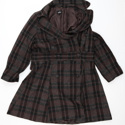 Marks and Spencer Womens Brown Check  Overcoat Coat Size 20