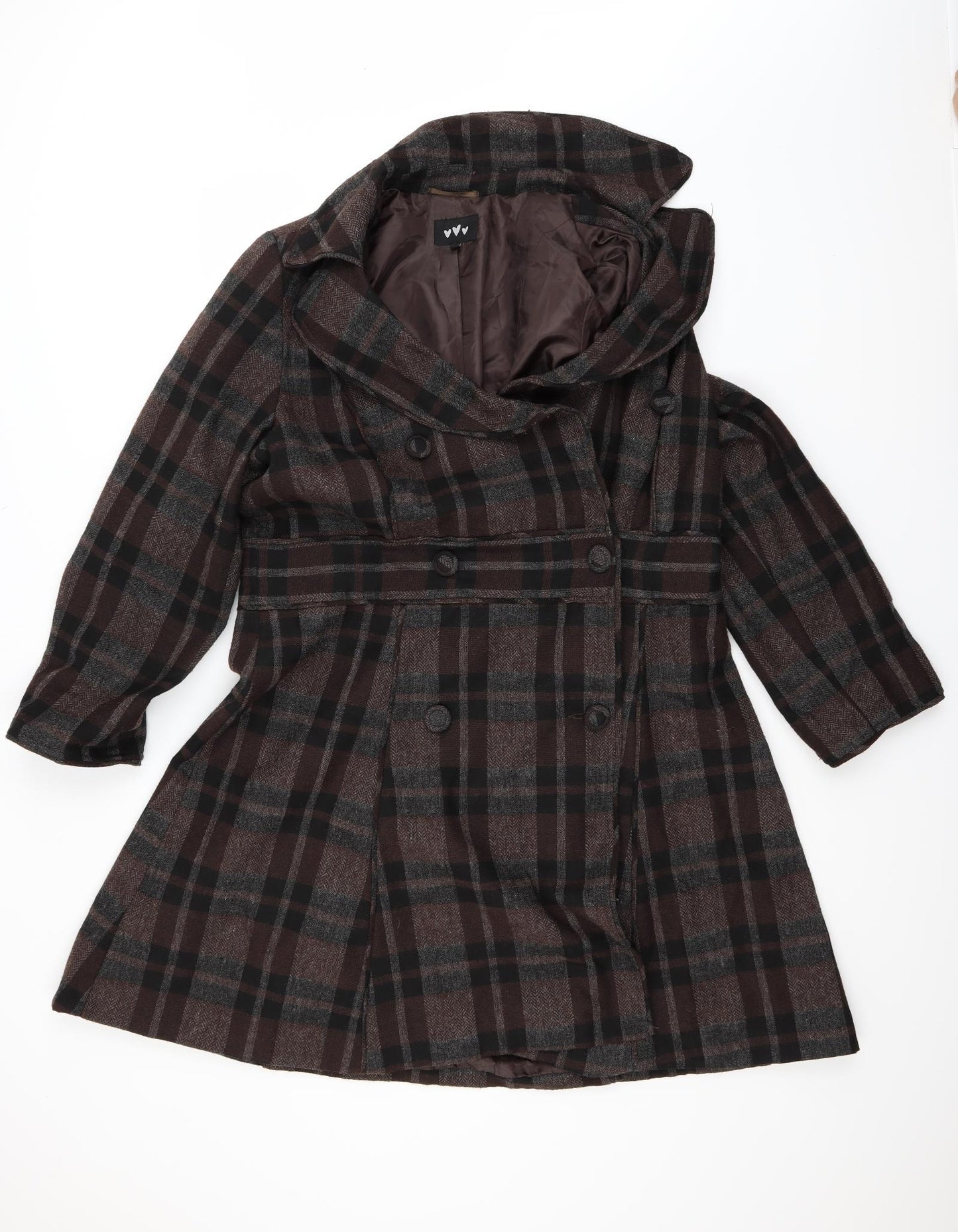 Marks and Spencer Womens Brown Check  Overcoat Coat Size 20