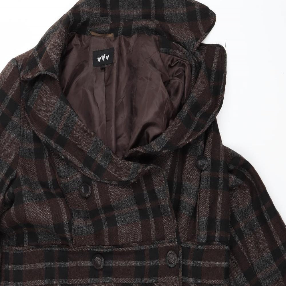 Marks and Spencer Womens Brown Check  Overcoat Coat Size 20
