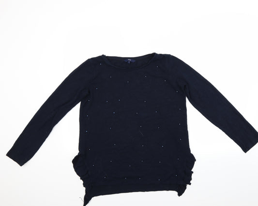 Front view of Next women’s blue jumper, size UK 12