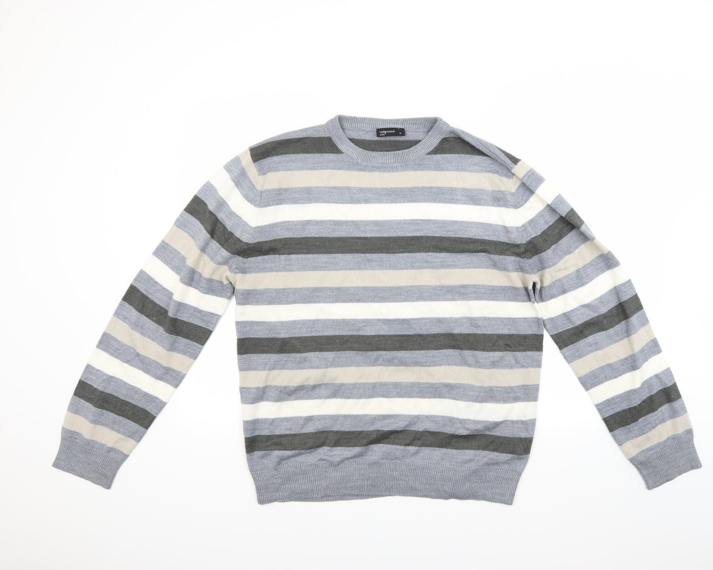 Ceader wood state Mens Grey Striped  Henley Jumper Size L