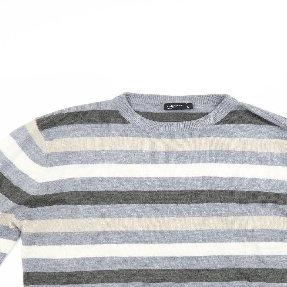Ceader wood state Mens Grey Striped  Henley Jumper Size L