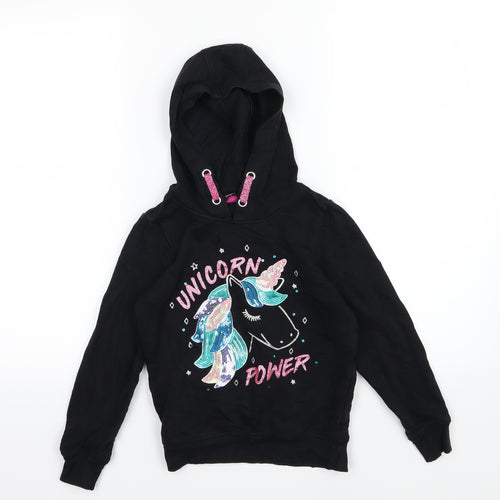 George Girls Black  Jersey Pullover Hoodie Size 7-8 Years  - unicorn sequin