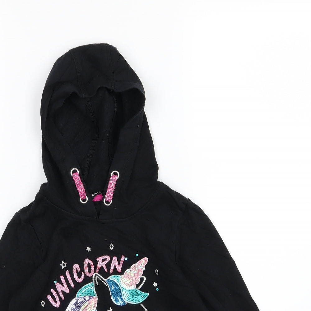 George Girls Black  Jersey Pullover Hoodie Size 7-8 Years  - unicorn sequin