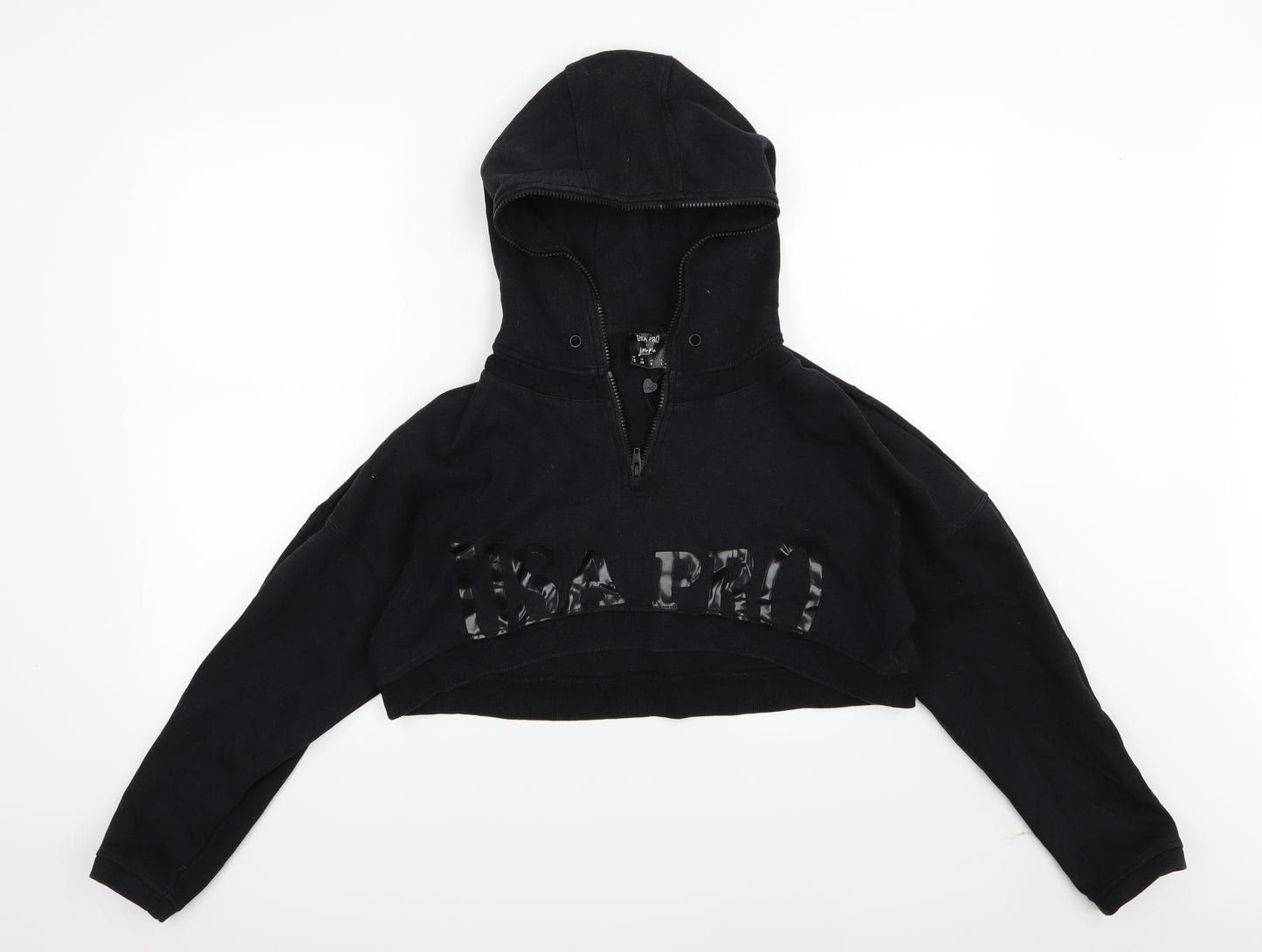 USA Pro Womens Black  Jersey Pullover Hoodie Size 12  - cropped