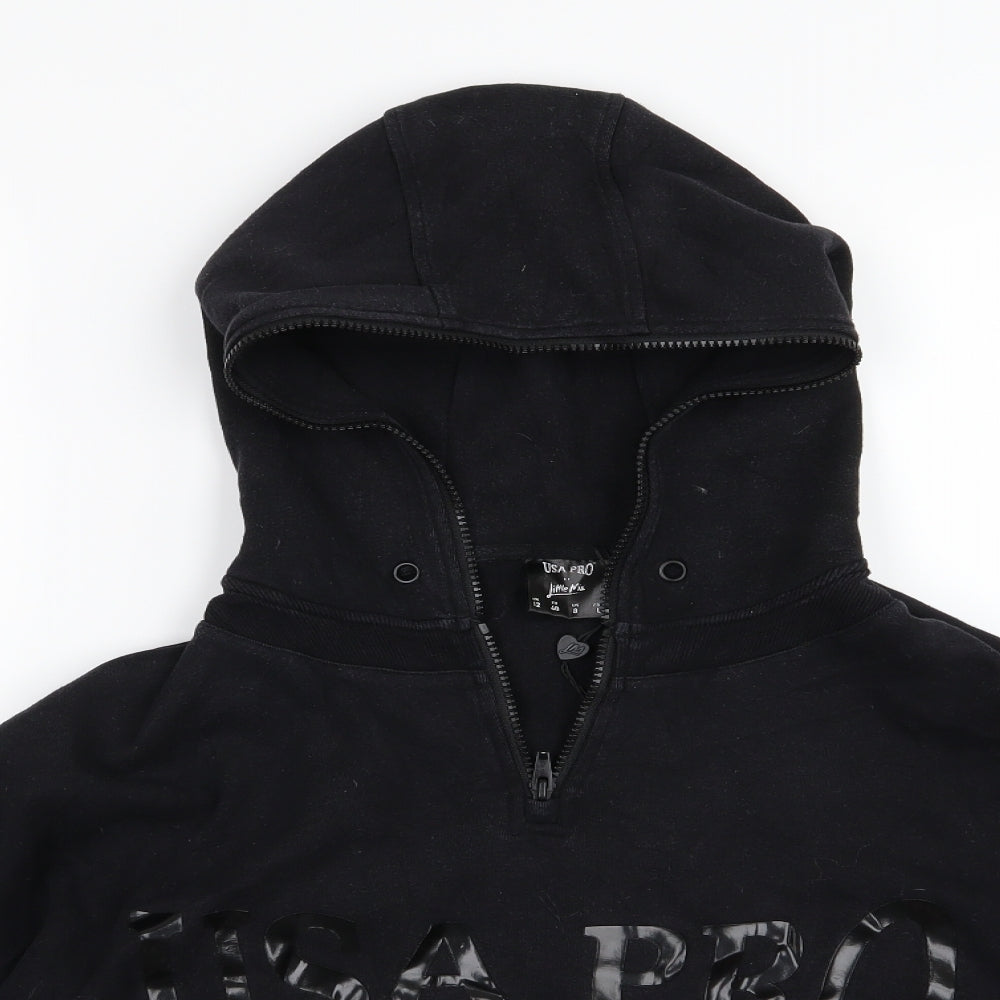 USA Pro Womens Black  Jersey Pullover Hoodie Size 12  - cropped