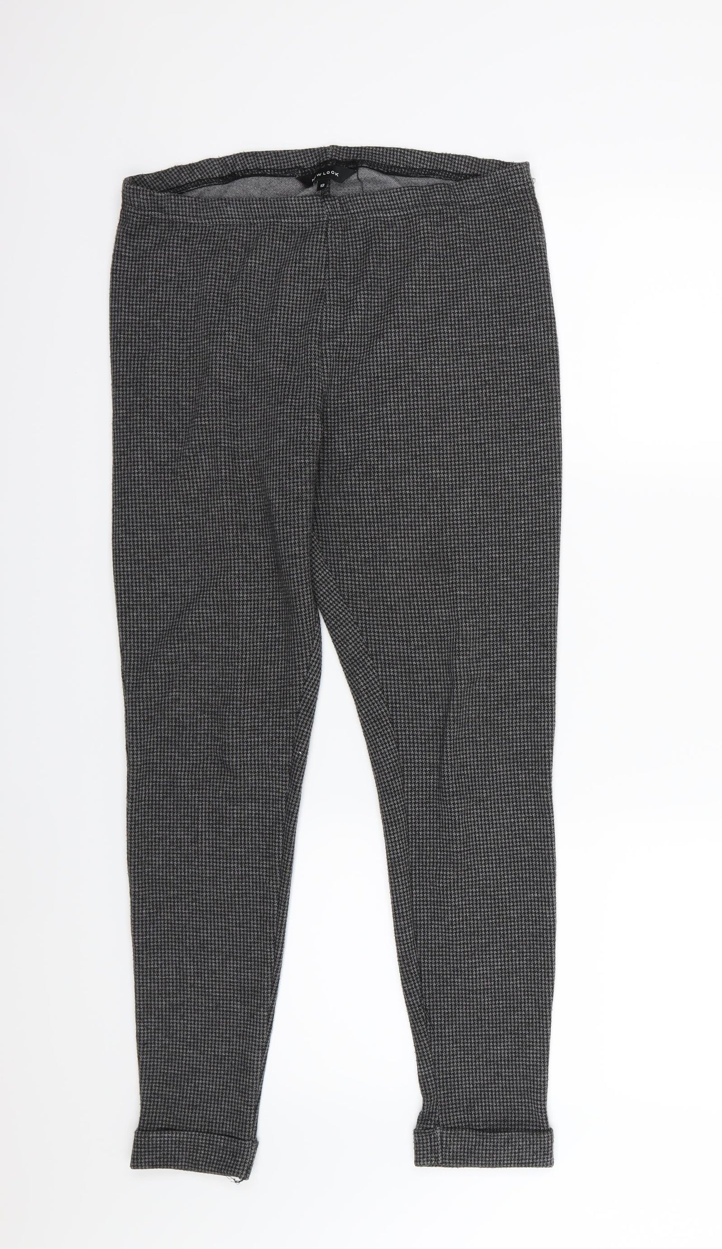 New Look Womens Grey Houndstooth Jersey Trousers  Size 12 L28 in