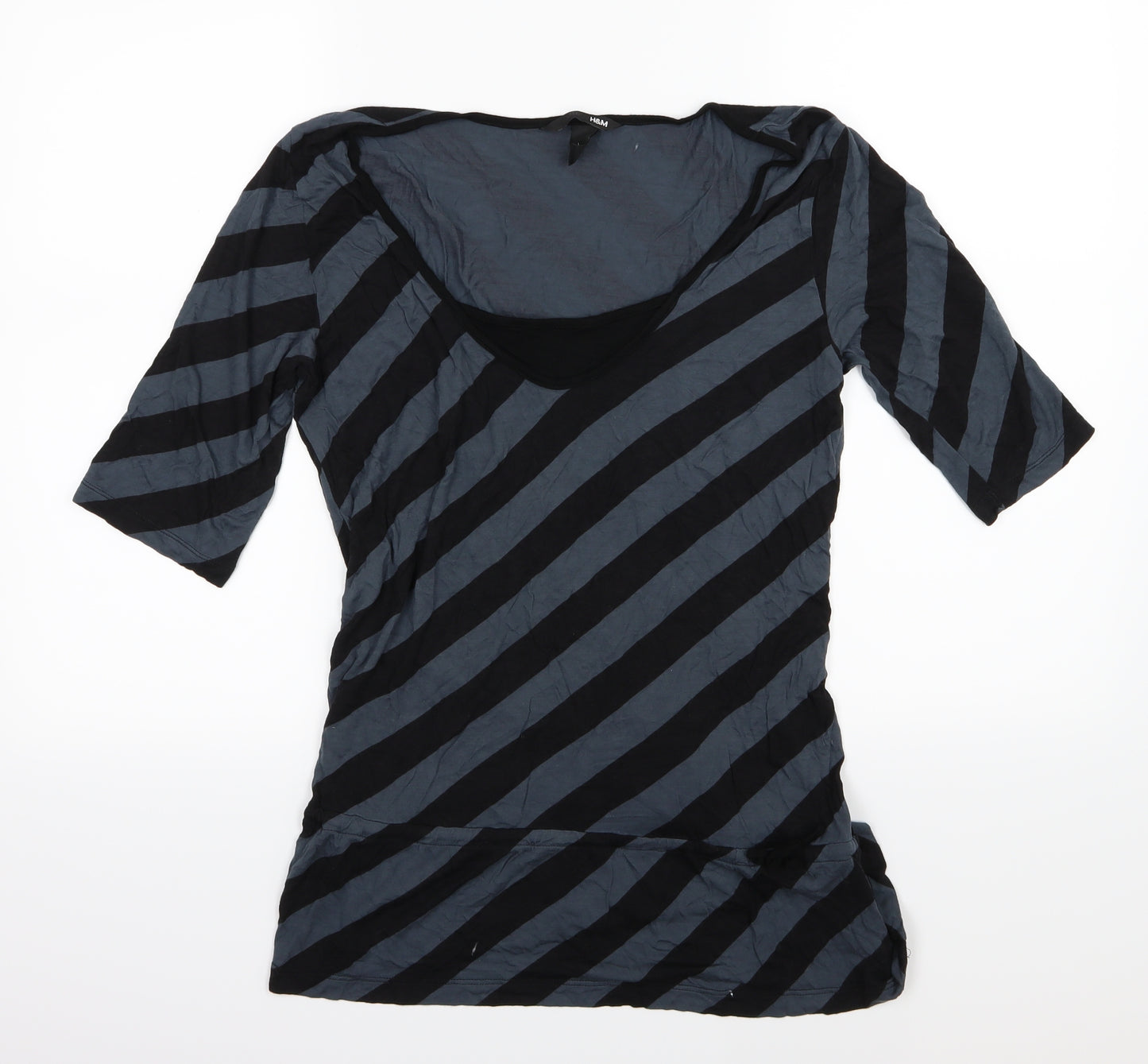 H&M Womens Blue Striped Jersey Basic T-Shirt Size L
