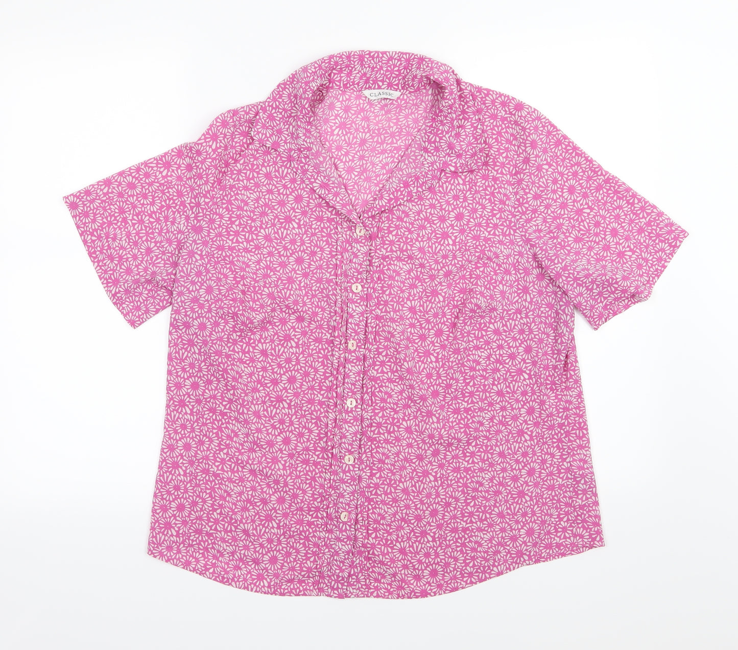 Marks and Spencer Womens Pink Floral Chiffon Basic Button-Up Size 14