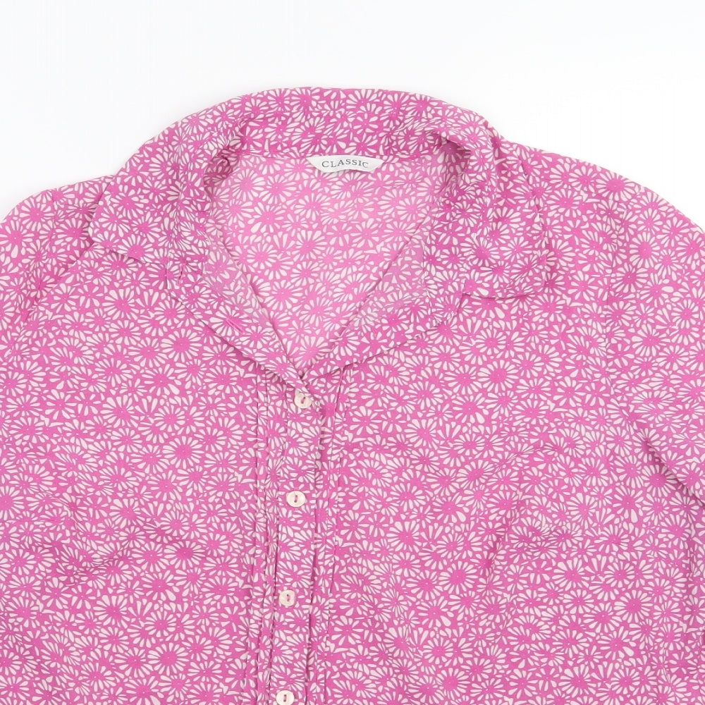Marks and Spencer Womens Pink Floral Chiffon Basic Button-Up Size 14