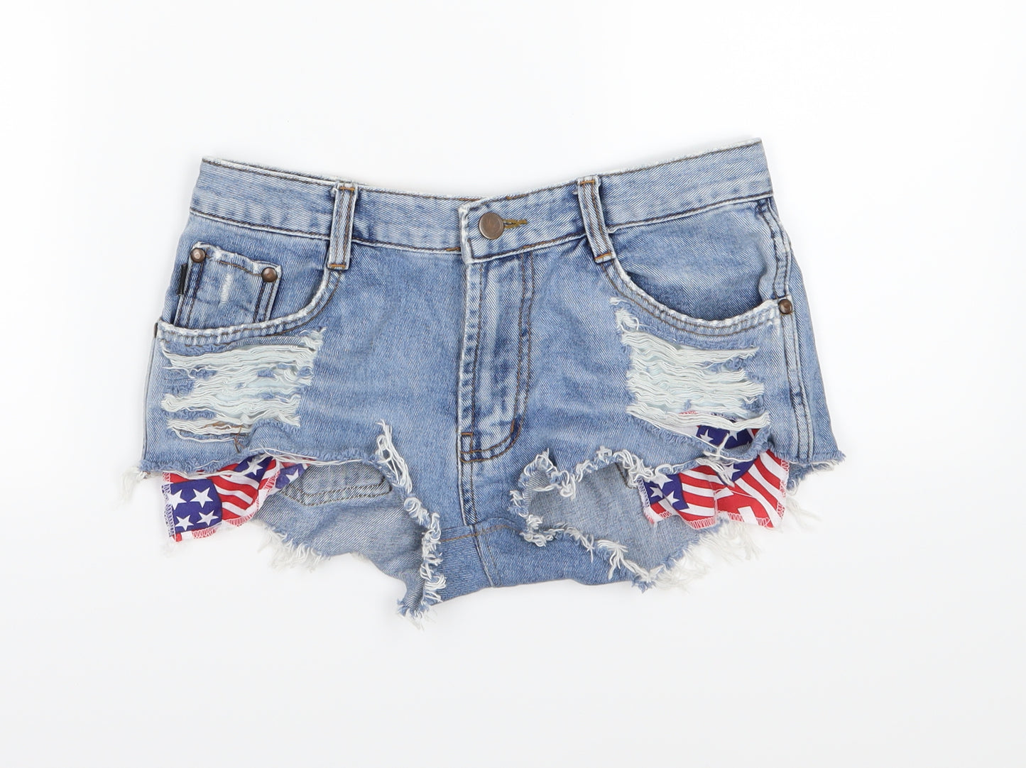 P ton Womens Blue  Denim Hot Pants Shorts Size 28 in - USA Pockets