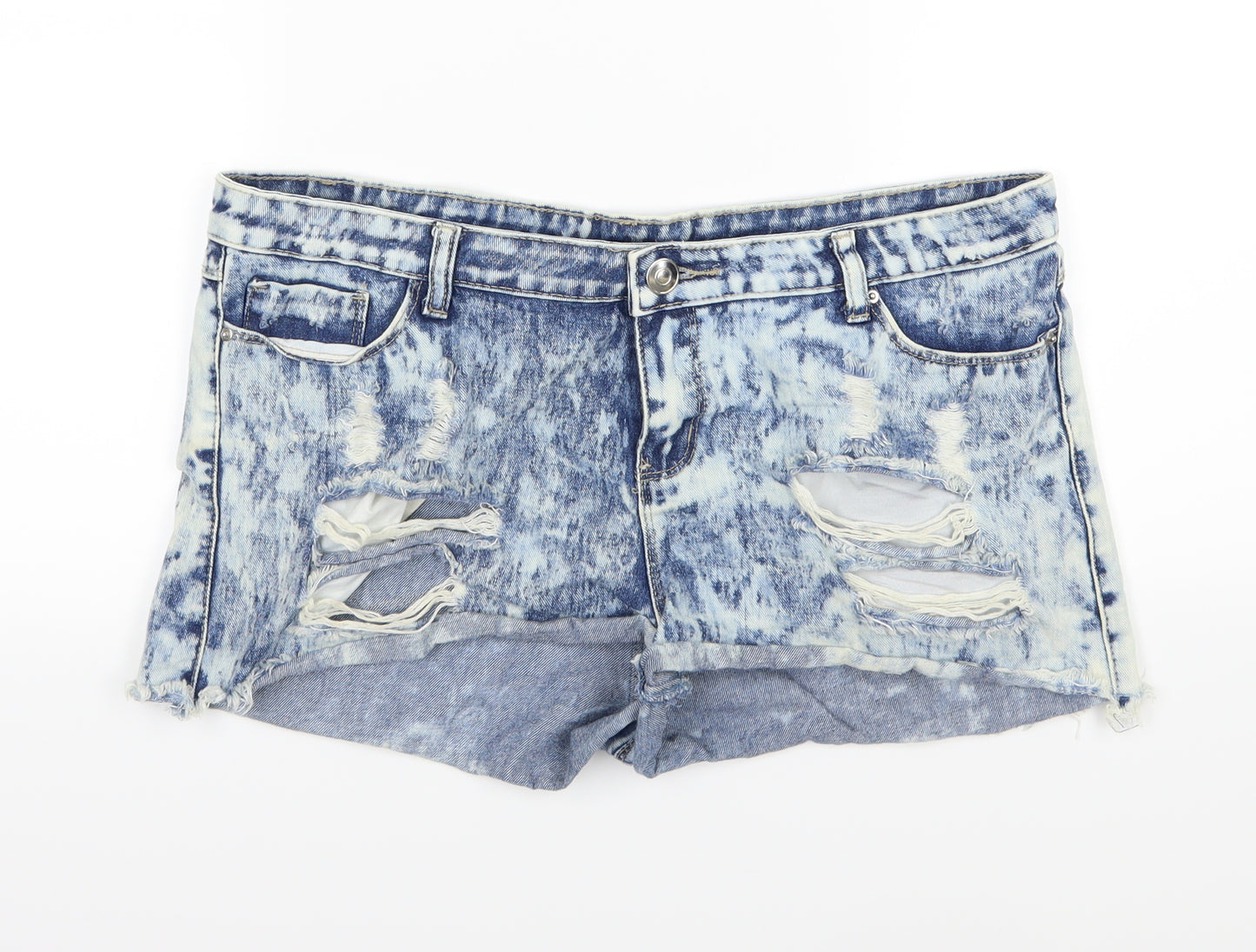 Denim & Co. Womens Blue  Denim Hot Pants Shorts Size 16 - Distressed