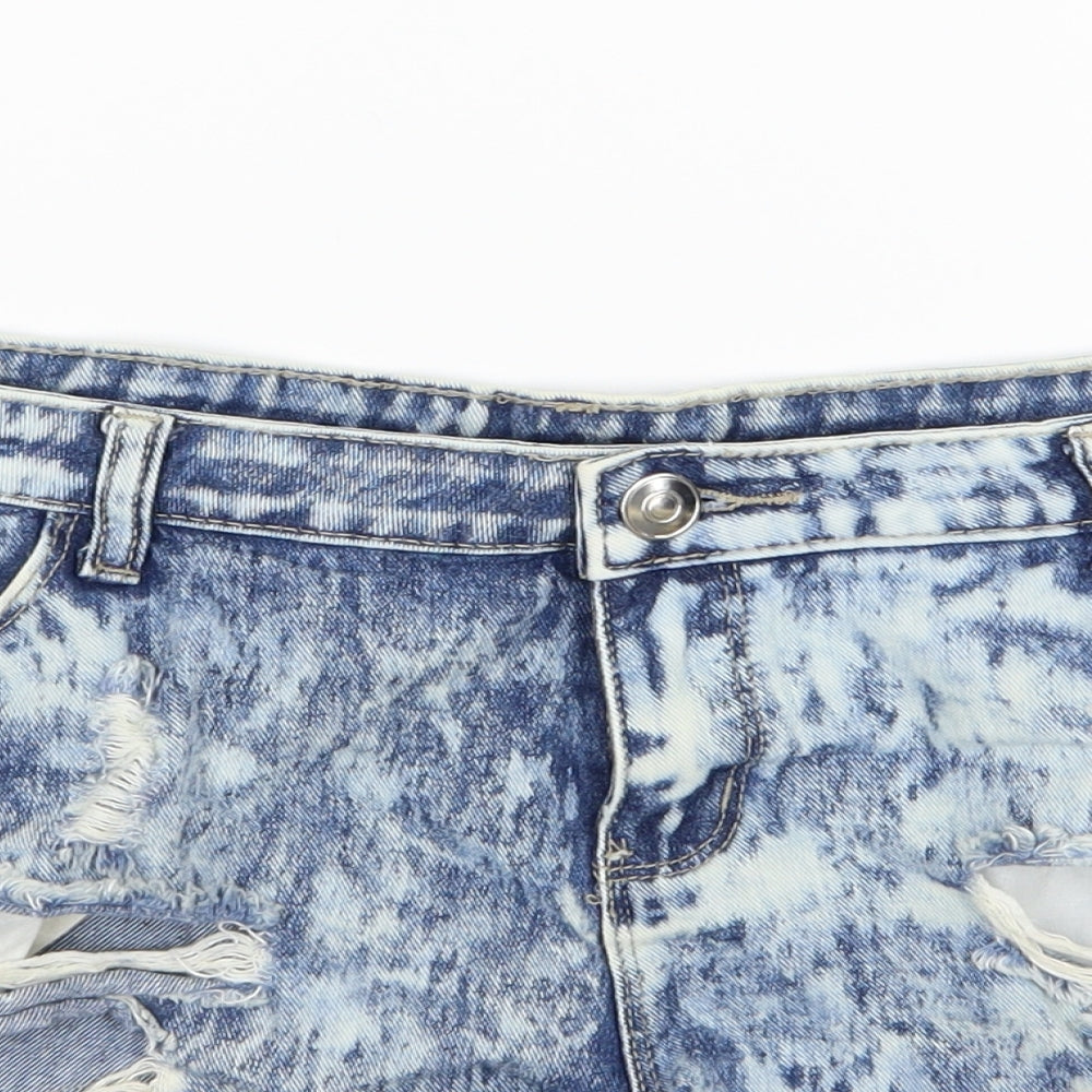 Denim & Co. Womens Blue  Denim Hot Pants Shorts Size 16 - Distressed