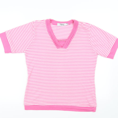 tiffany  Womens Pink Striped  Basic T-Shirt Size M