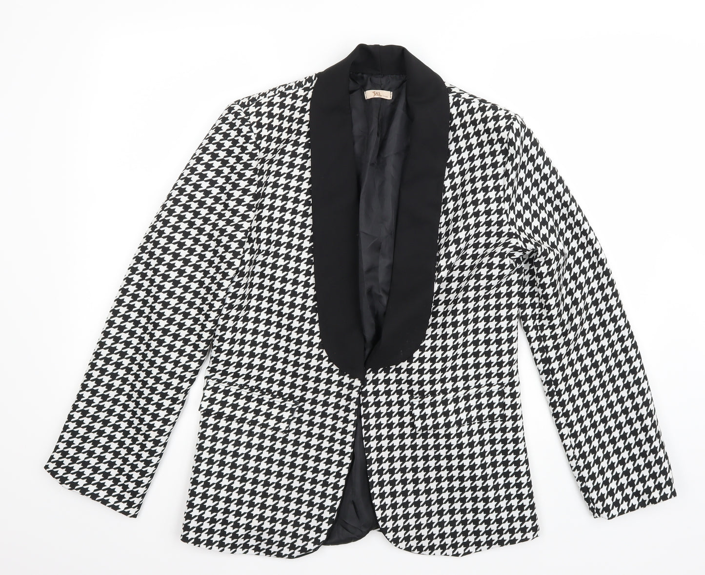 J&L Womens White Houndstooth  Jacket Blazer Size L