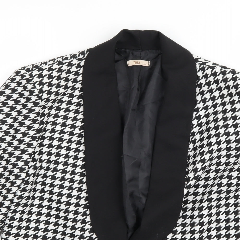 J&L Womens White Houndstooth  Jacket Blazer Size L