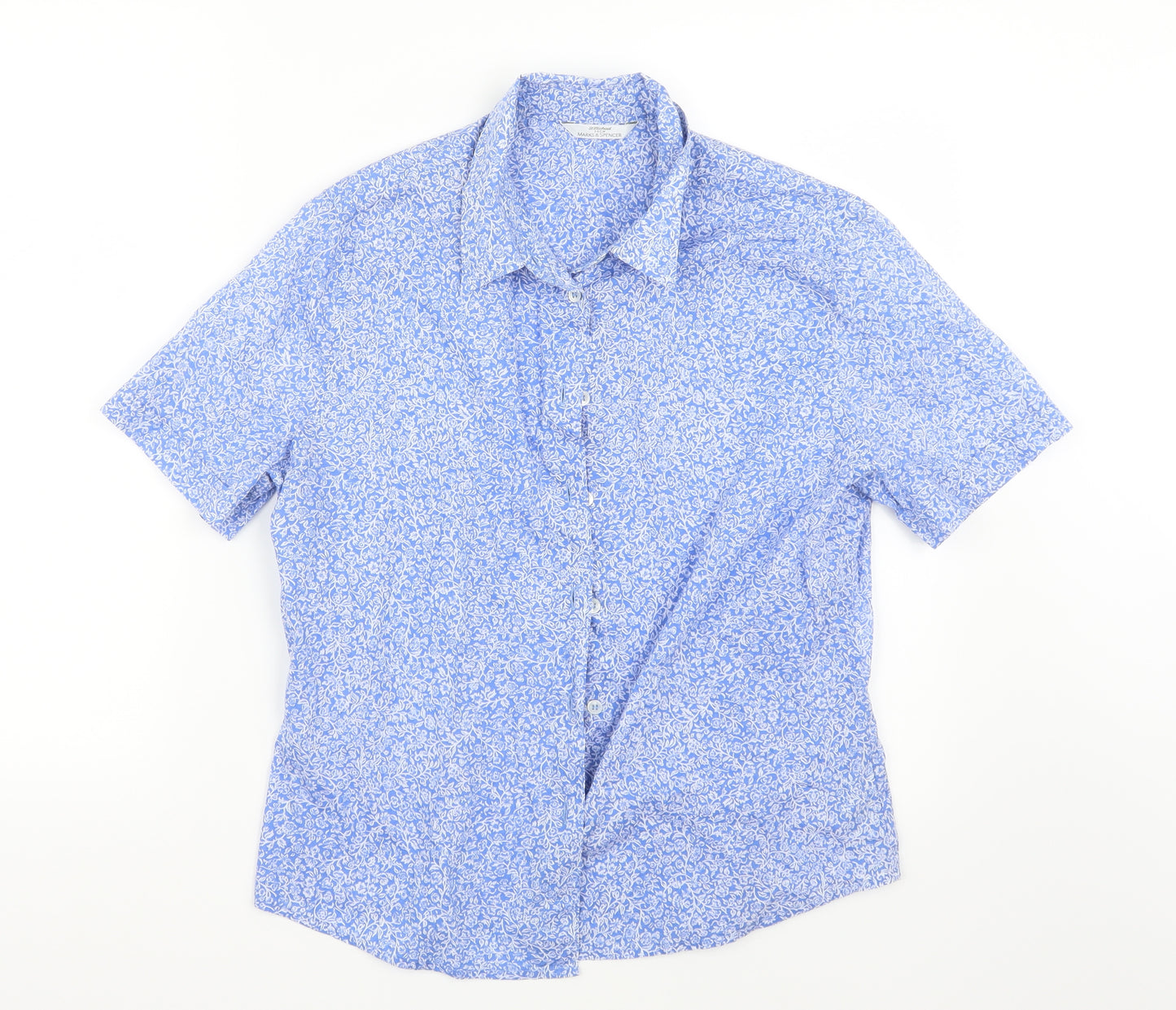 Marks and Spencer Womens Blue Floral  Basic Button-Up Size 14