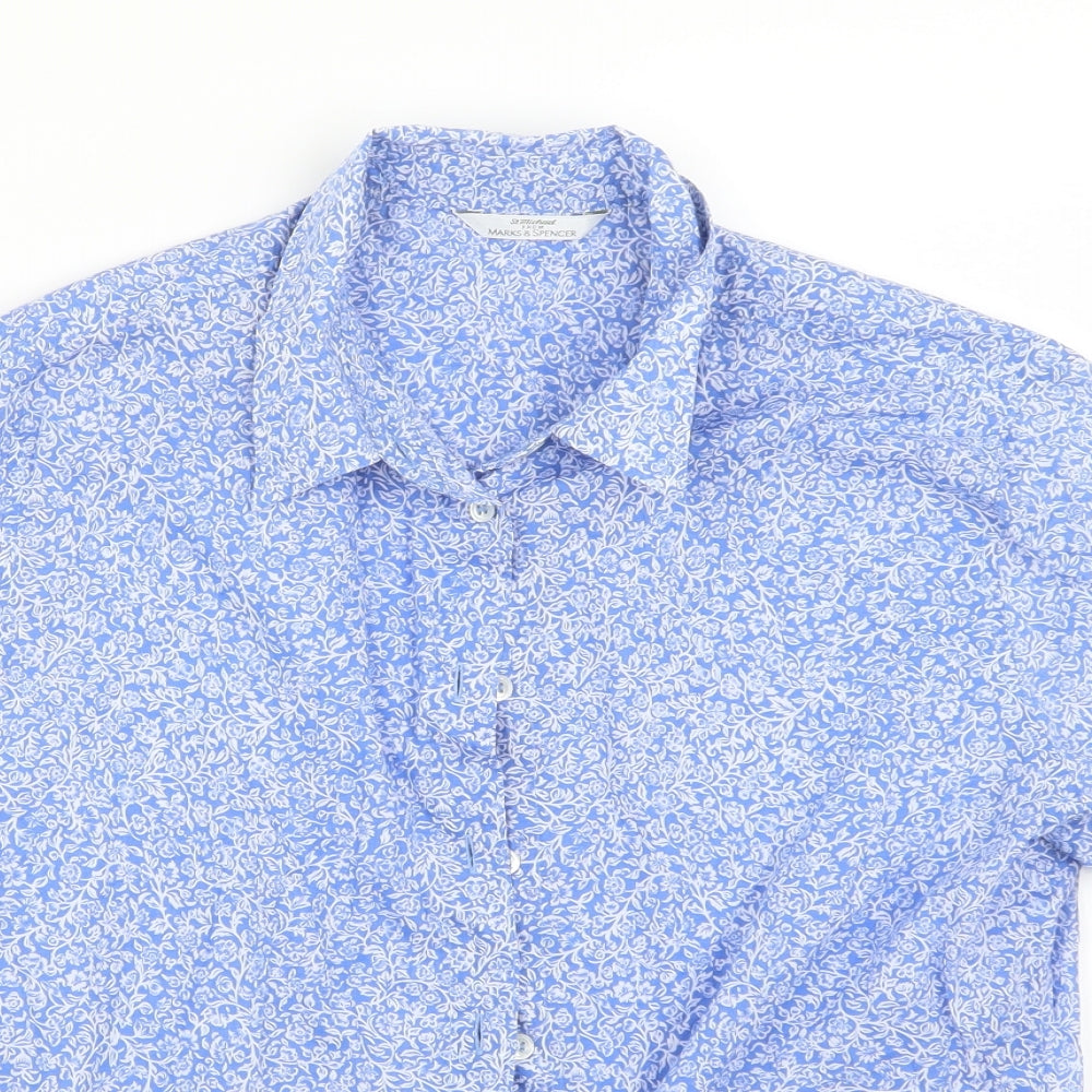Marks and Spencer Womens Blue Floral  Basic Button-Up Size 14