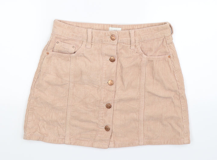 River Island Womens Beige  Corduroy A-Line Skirt Size 8