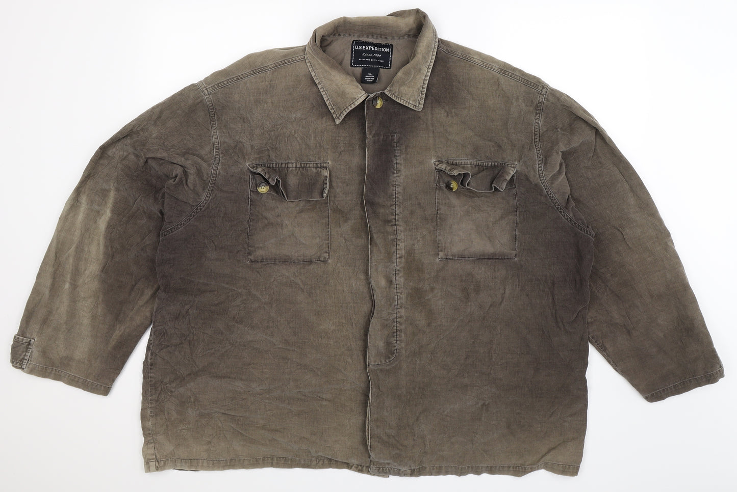 US Expedition Mens Grey  Corduroy  Button-Up Size XL