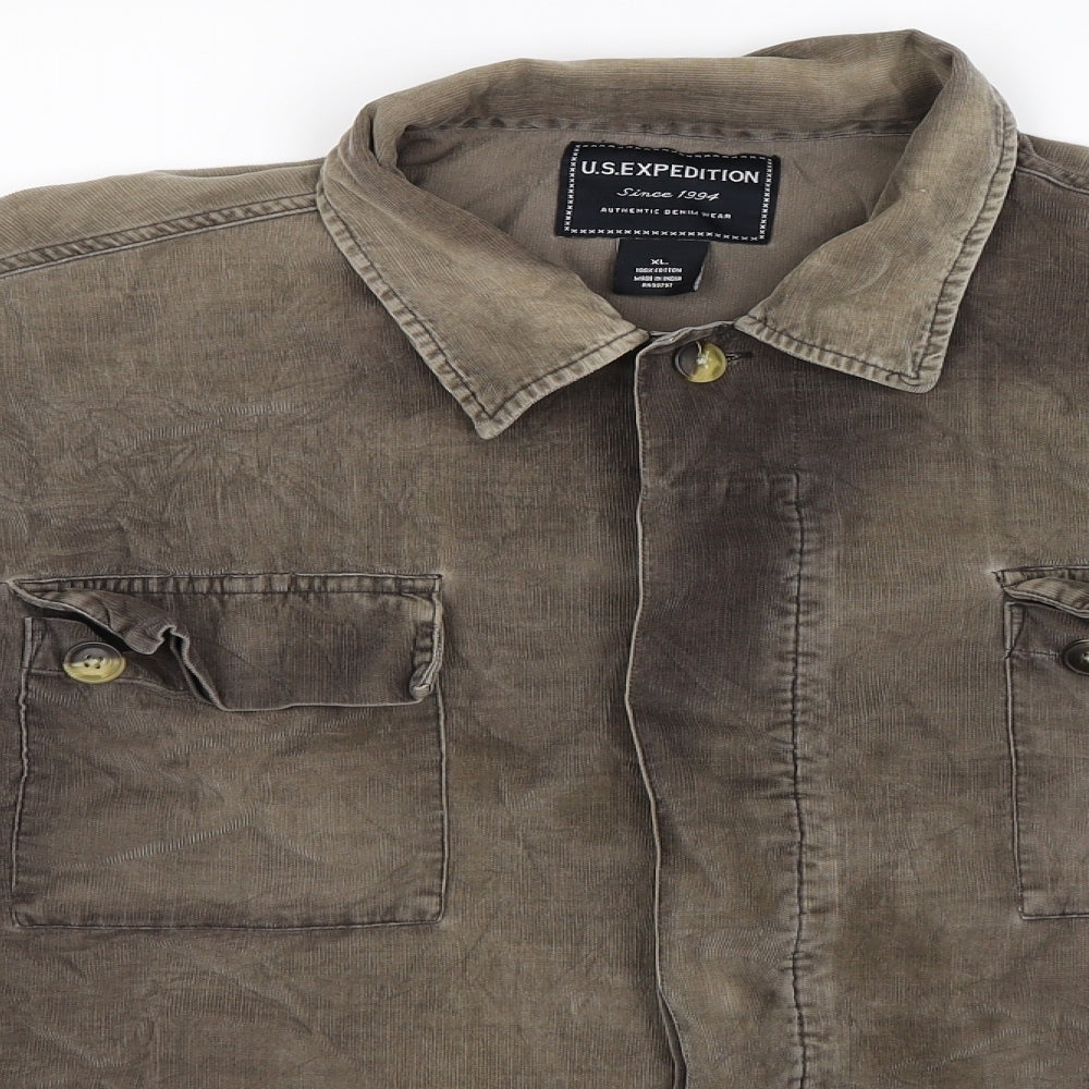 US Expedition Mens Grey  Corduroy  Button-Up Size XL
