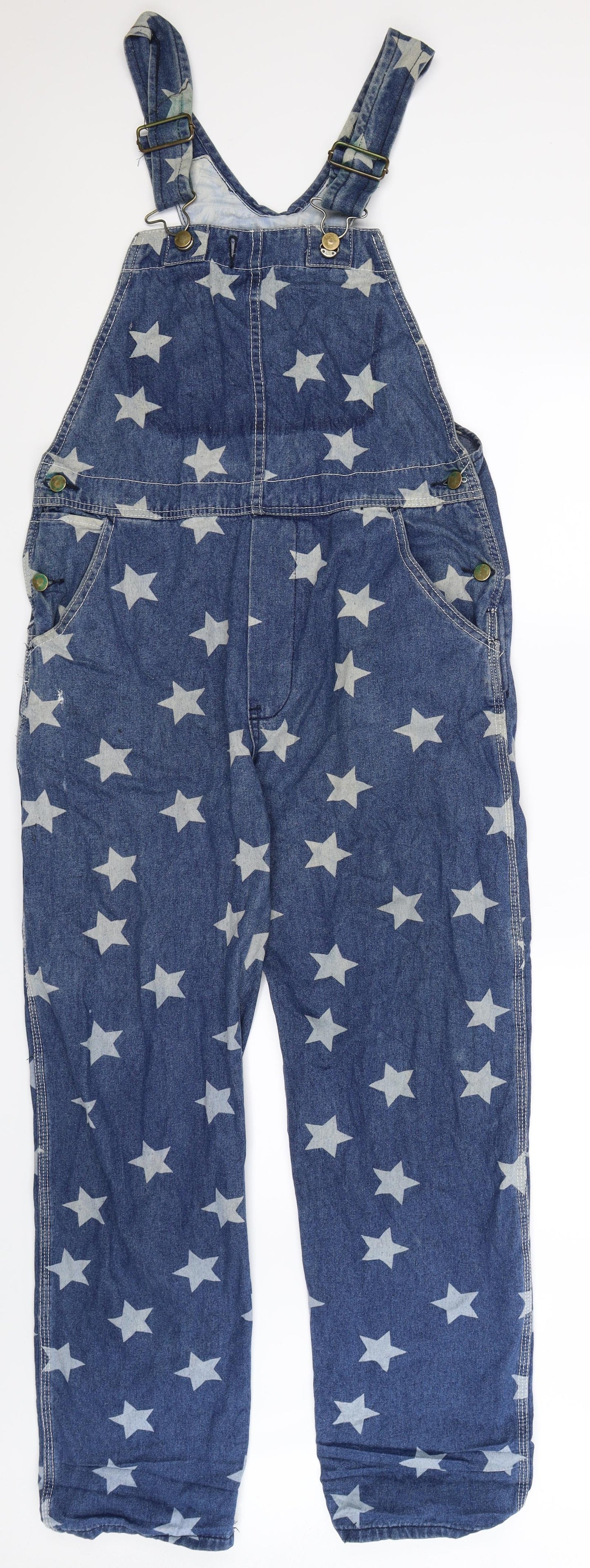 Native Rose Womens Blue Geometric Denim Dungaree One-Piece Size L L30 in
