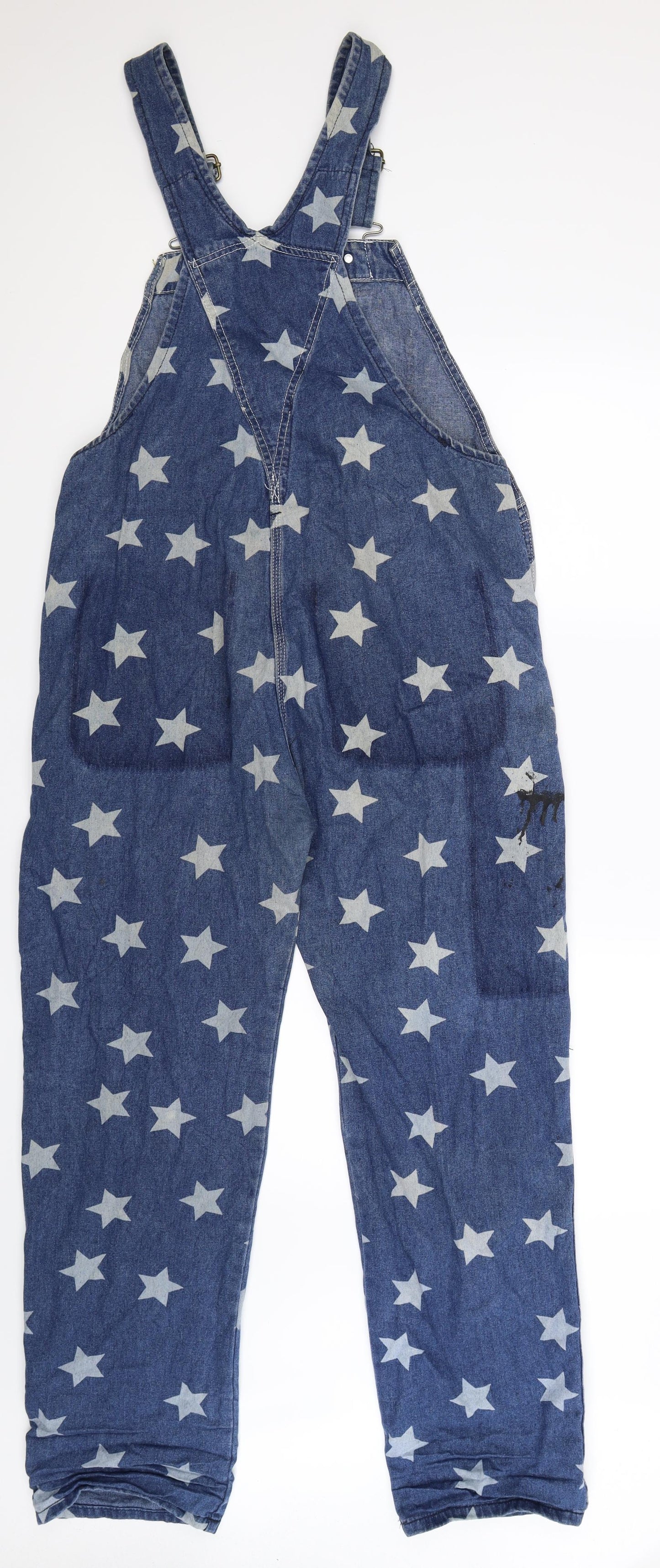 Native Rose Womens Blue Geometric Denim Dungaree One-Piece Size L L30 in