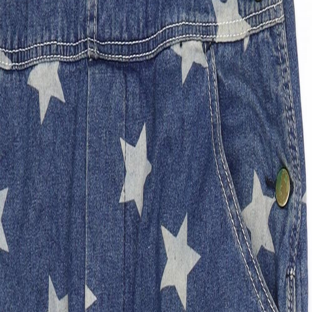 Native Rose Womens Blue Geometric Denim Dungaree One-Piece Size L L30 in
